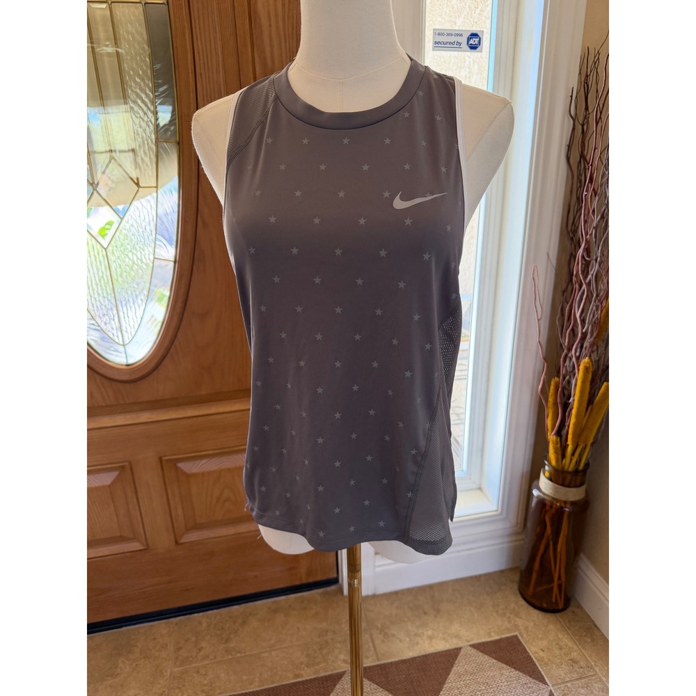 Nike Running Dri-FIT Star Print Racerback Tank Top Gray Small